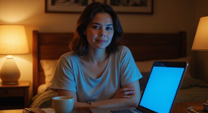 Een vrouw in haar twenties is betrokken bij haar laptop.