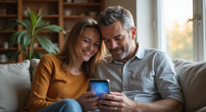 Een middel ouder stel zit samen op een versleten bank.