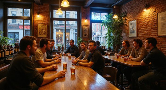 Candid foto van een authentieke Belgische bar met sociale interactie. Candid foto van een authentieke Belgische bar met sociale interactie.