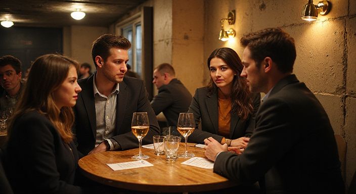 Candid foto van een speed dating evenement met authentieke interacties. Candid foto van een speed dating evenement met authentieke interacties.