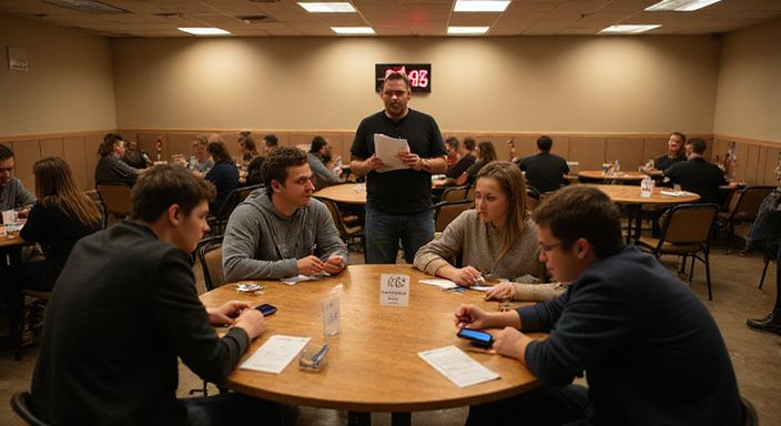 Een speed dating evenement met jonge volwassenen in een casual sfeer.