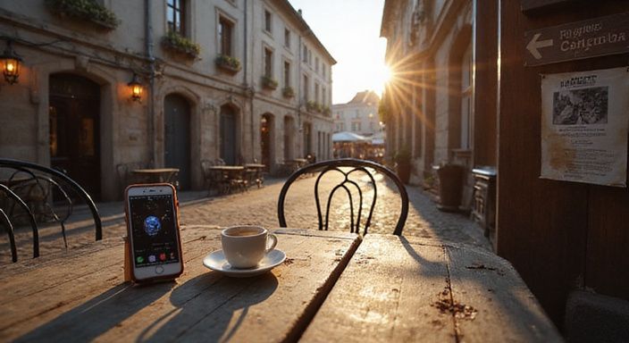 Café met vintage meubels in een historische Limburgse stad.