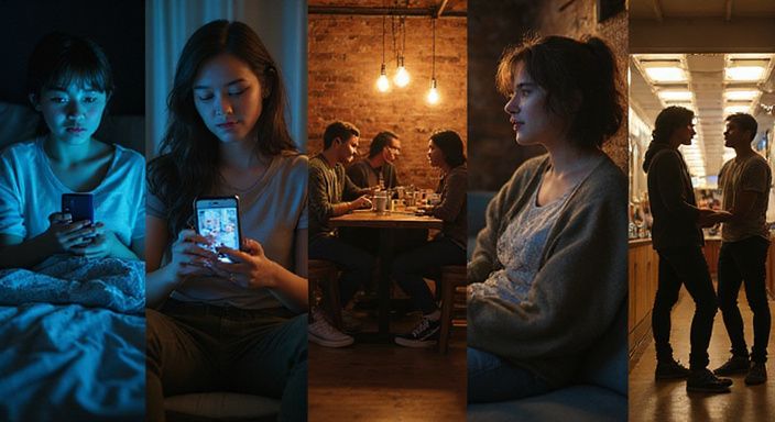 Moderne datingmomenten vastgelegd in een collage van verschillende scènes. Moderne datingmomenten vastgelegd in een collage van verschillende scènes.