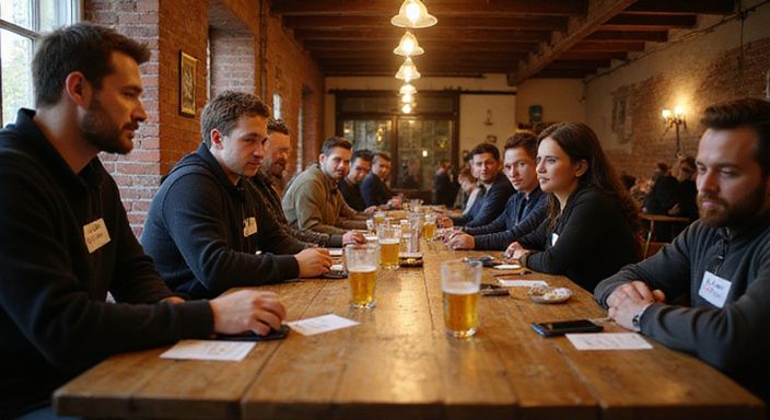 Groep mensen in een café, met echte interactie en spanning. Groep mensen in een café, met echte interactie en spanning.