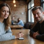 Stiekem flirten: wanneer is het onschuldig en wanneer gaat het te ver? Twee volwassenen genieten van een ontspannen gesprek in een café