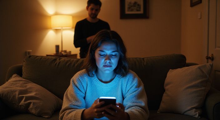 Een vrouw en een man in emotionele afstand op een bank.